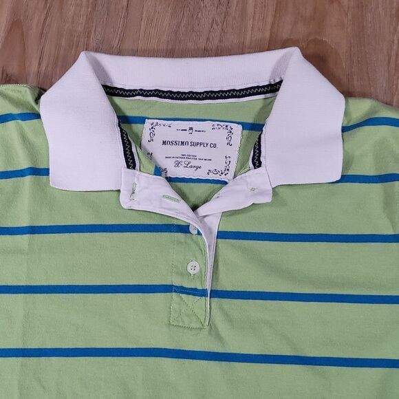 💜Mossimo Lime Green Striped Short Sleeve Polo Top Large - Picture 4 of 7